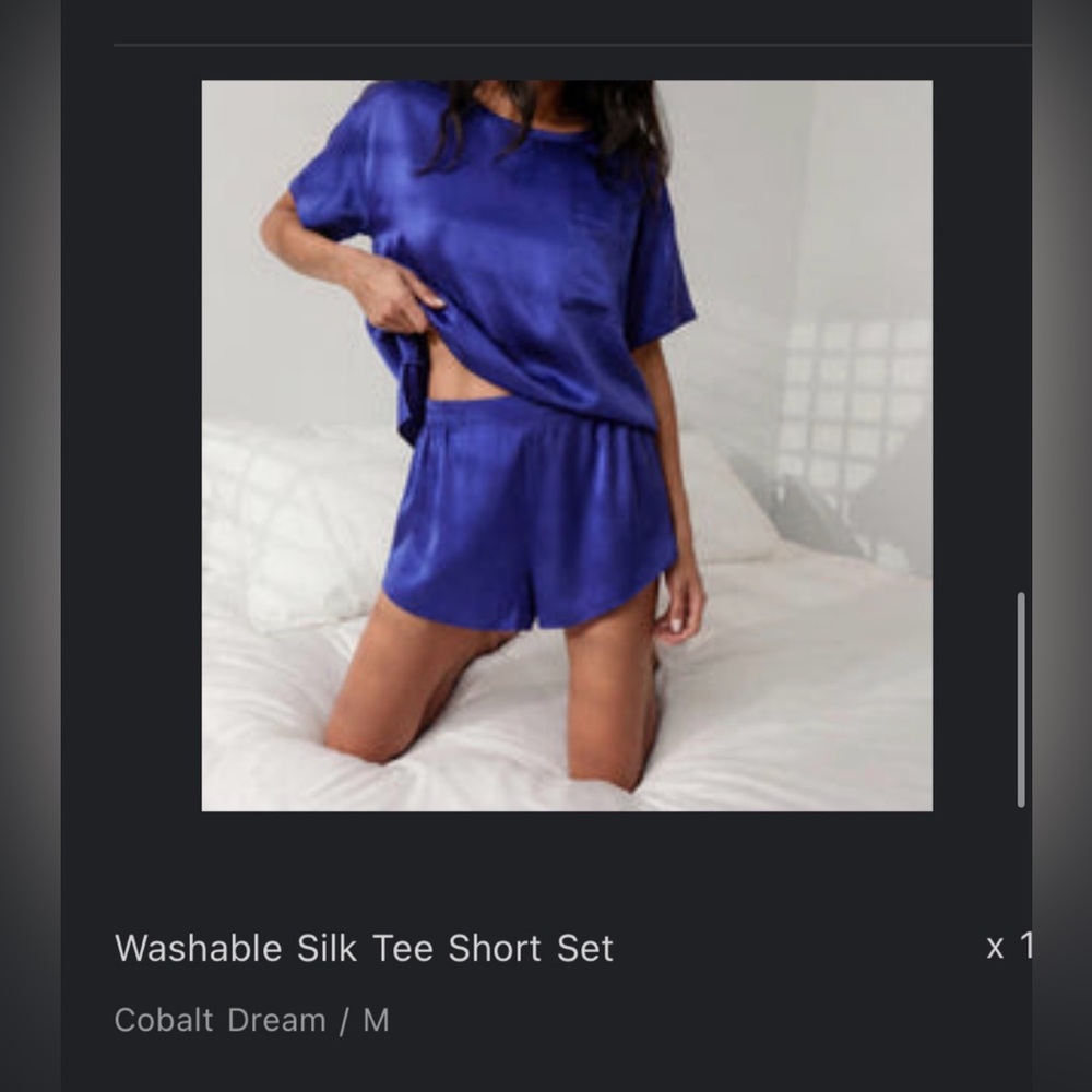 Lunya Cobalt Blue Washable Silk Tee Short Set with tags attached NEW